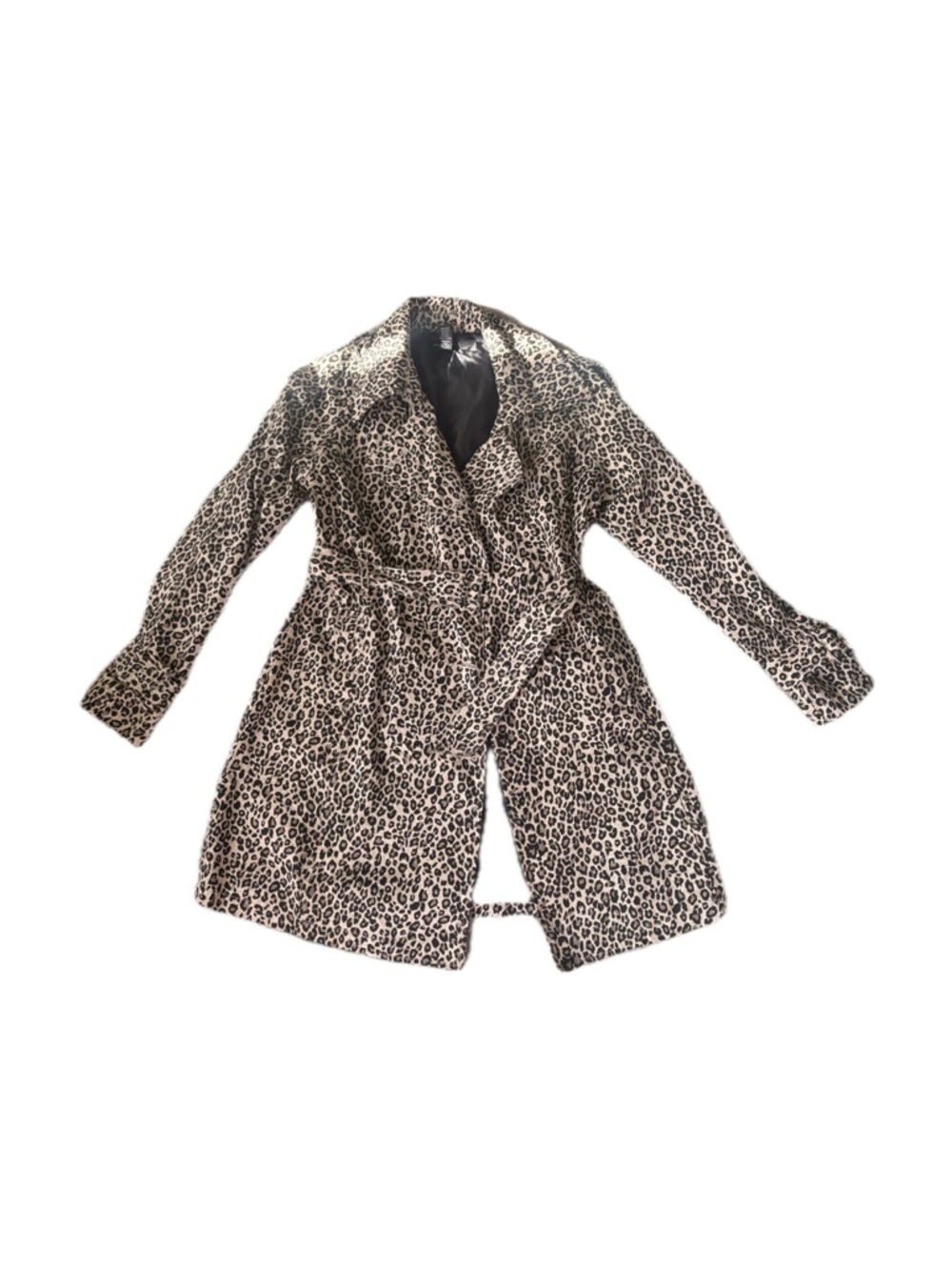 Womens Leopard Print Trench Coat - Beige/Black